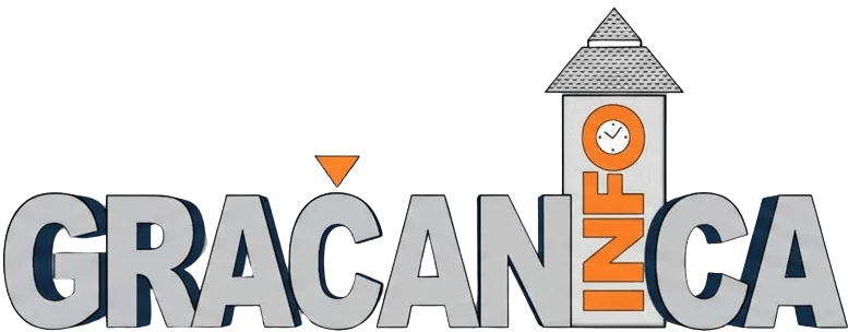 Logotip sa natpisom "GRACANICA INFO" i stiliziranim tornjem sata.