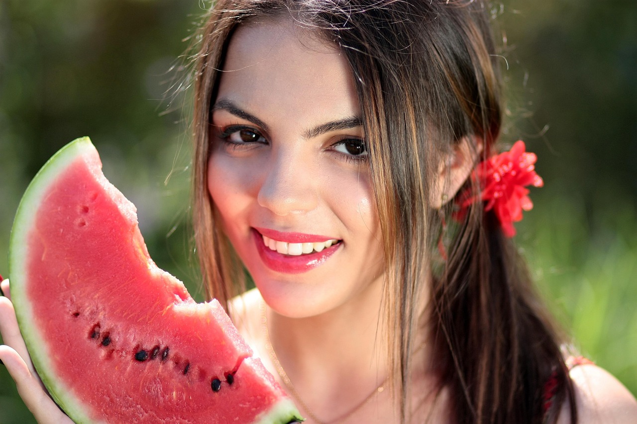 woman, watermelon, nature, summer, beautiful, happy