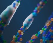 Close-up of a colorful abstract representation of DNA strands, illustrating science and genetics.