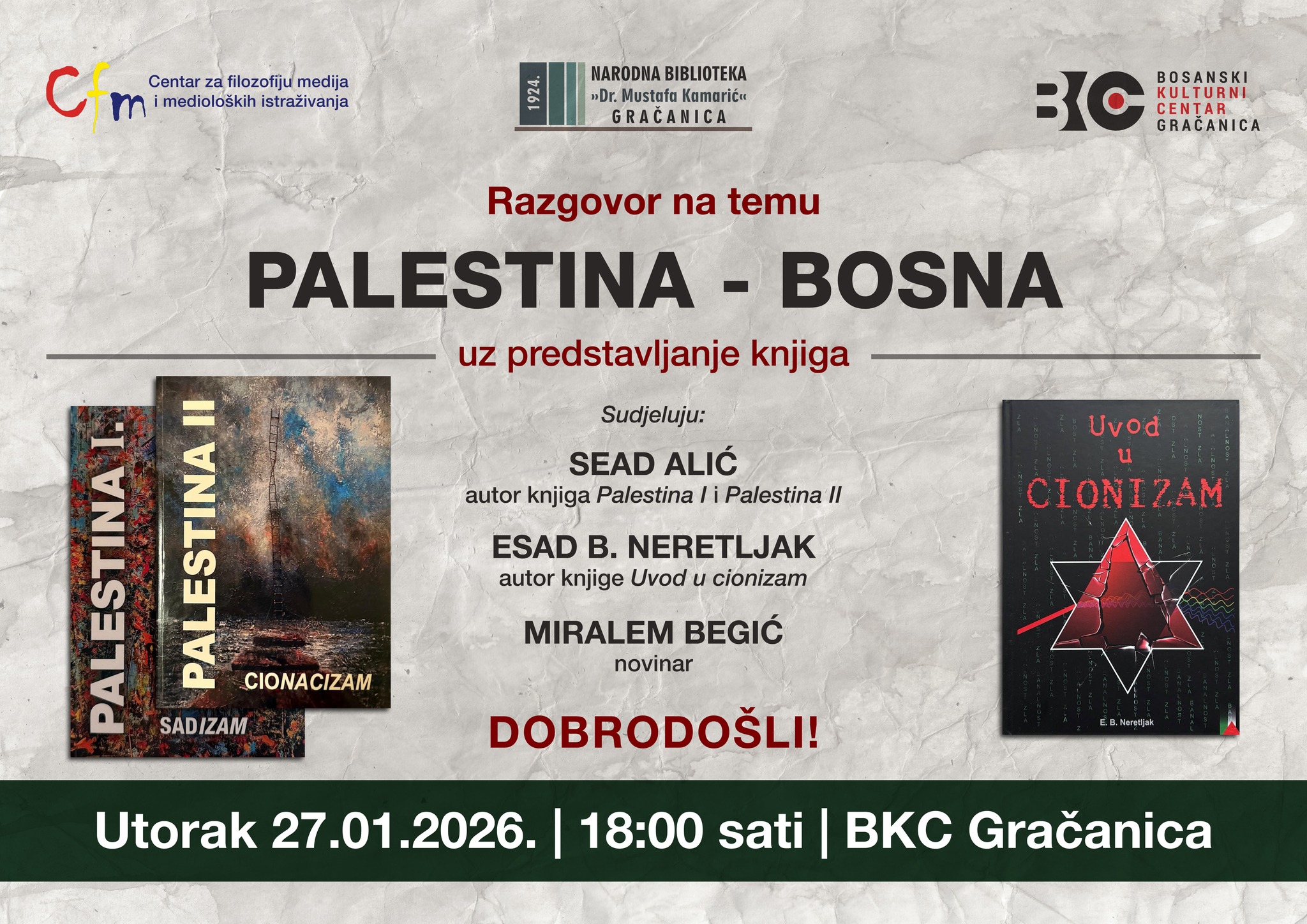 Tribina u Gračanici: Palestina, cionizam i knjige Seada Alića i Esada B. Neretljaka