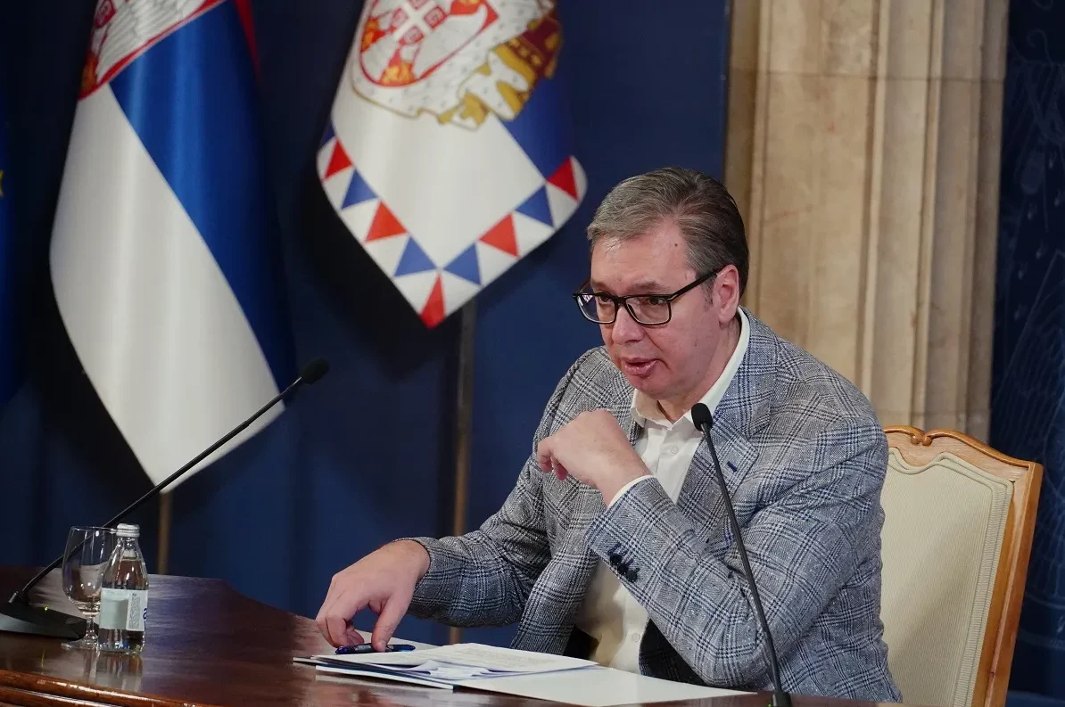Predsjednik Srbije Aleksandar Vučić na konferenciji za novinare u Beogradu.