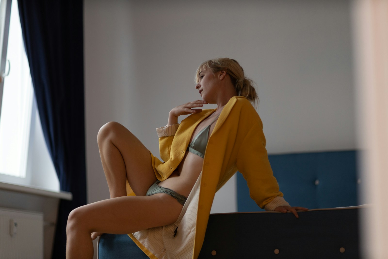 a woman sitting on a chair