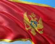 Zastava Crne Gore sa državnim grbom na crvenoj podlozi.