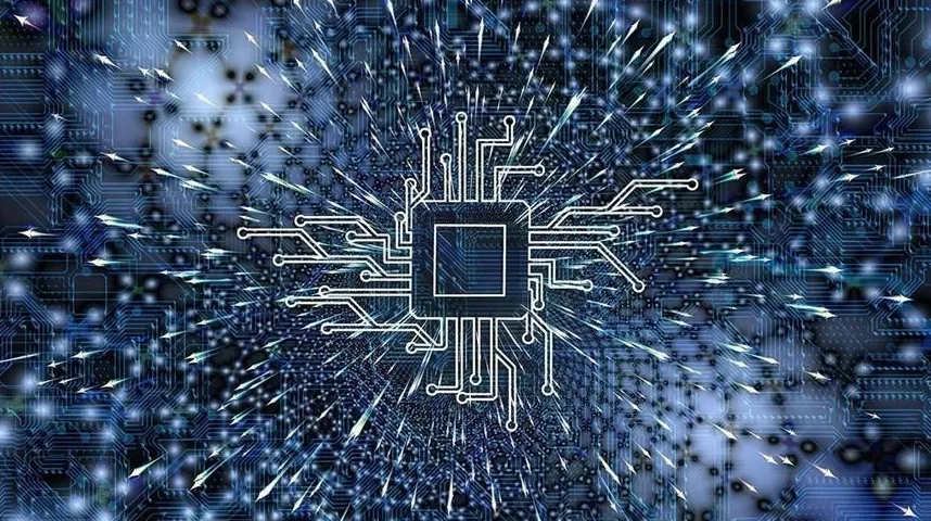 Ilustracija mikročipa sa električnim vezama, simbol tehnologije i računarstva.