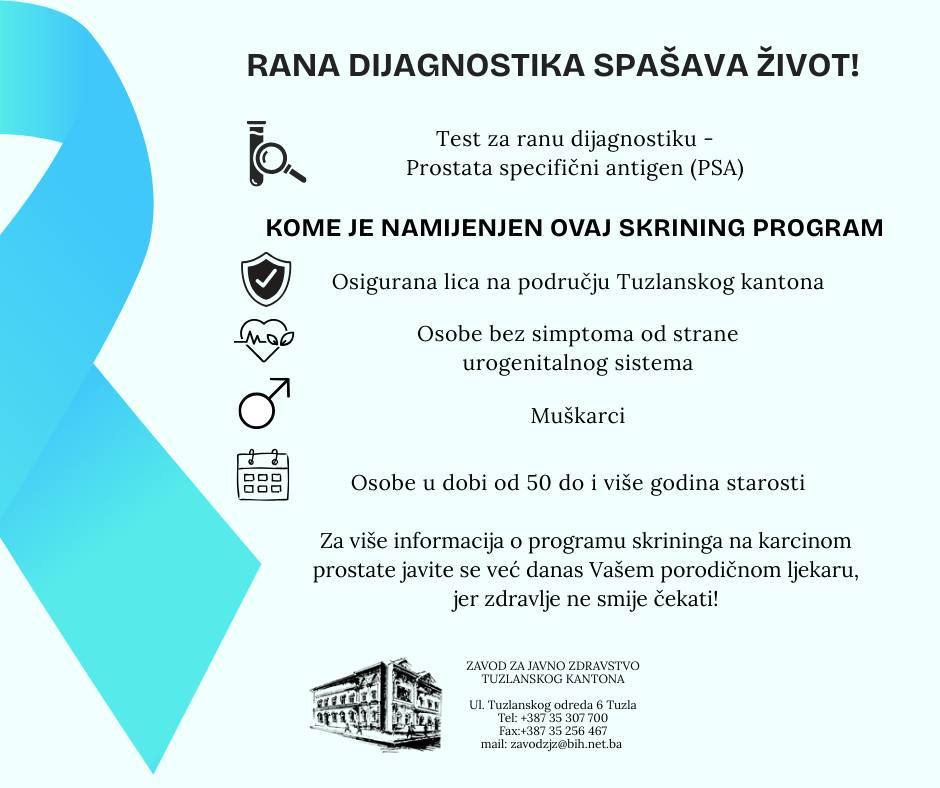 Tuzlanski kanton pokreće besplatne skrining programe za ranu dijagnozu karcinoma prostate i debelog crijeva