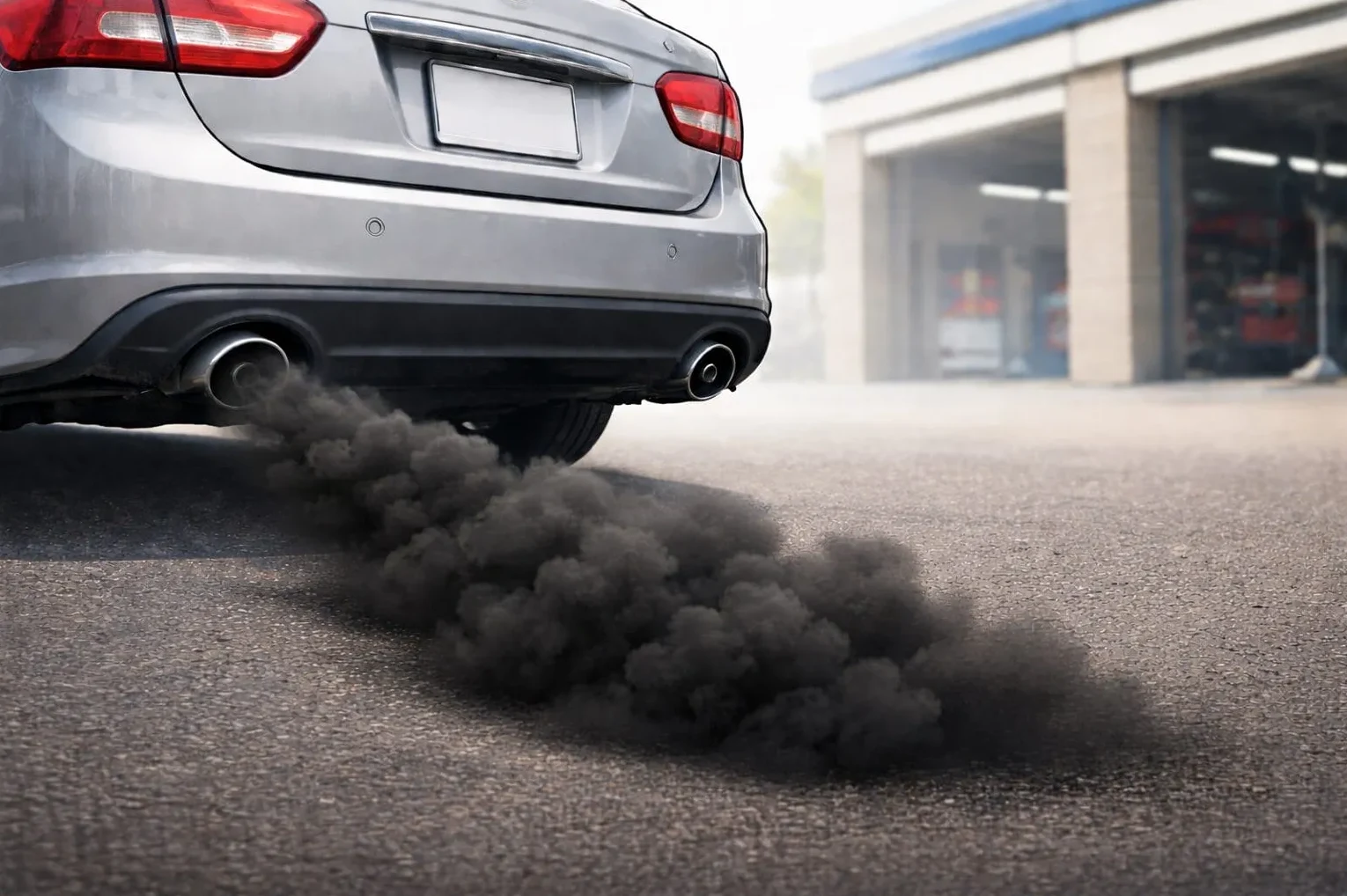 Izduvna cijev automobila izbacuje gusti crni dim.