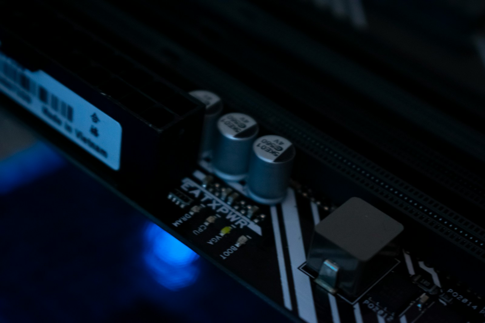 Close-up view of a computer motherboard.