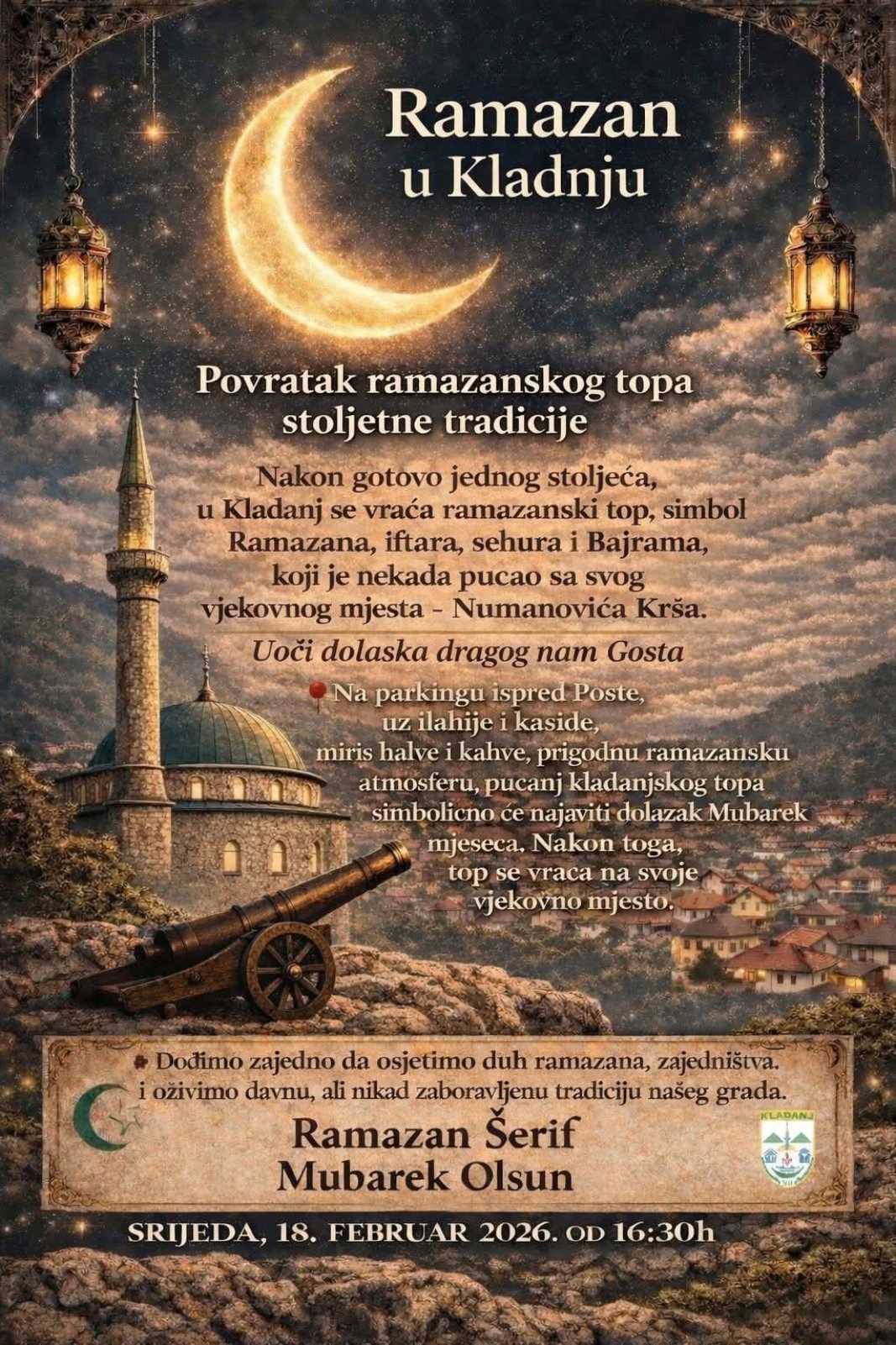 Nakon sto godina: Top će se ponovo oglasiti u Kladnju za vrijeme Ramazana