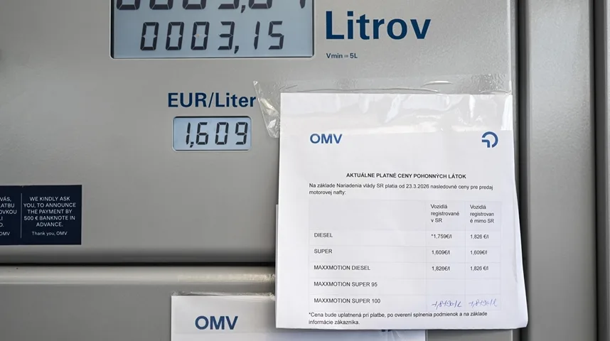 Prikaz cijena goriva na OMV benzinskoj pumpi, prikazuje cijenu od 1,609 EUR/Litar za dizel i super gorivo.