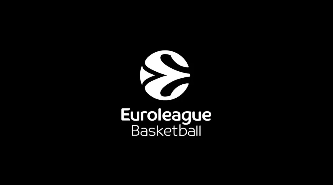 Bijeli logo Euroleague Basketball na crnoj pozadini.