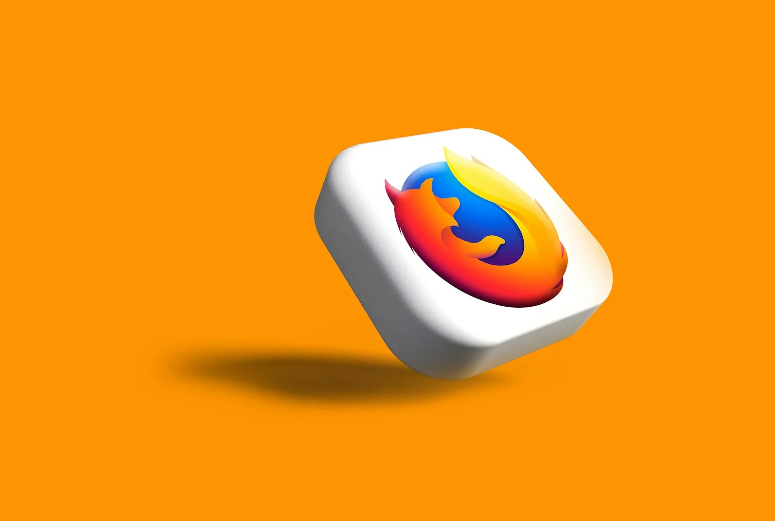 3D render logotipa Firefox pretraživača na narandžastoj pozadini