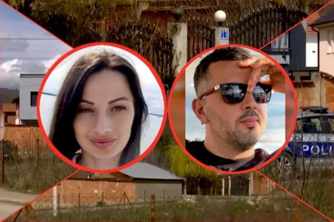 Žena i muškarac na fotografiji, policijsko vozilo u pozadini.