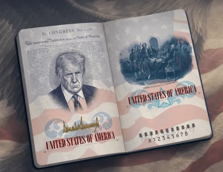 Donald Trump na naslovnoj stranici pasoša Sjedinjenih Američkih Država.