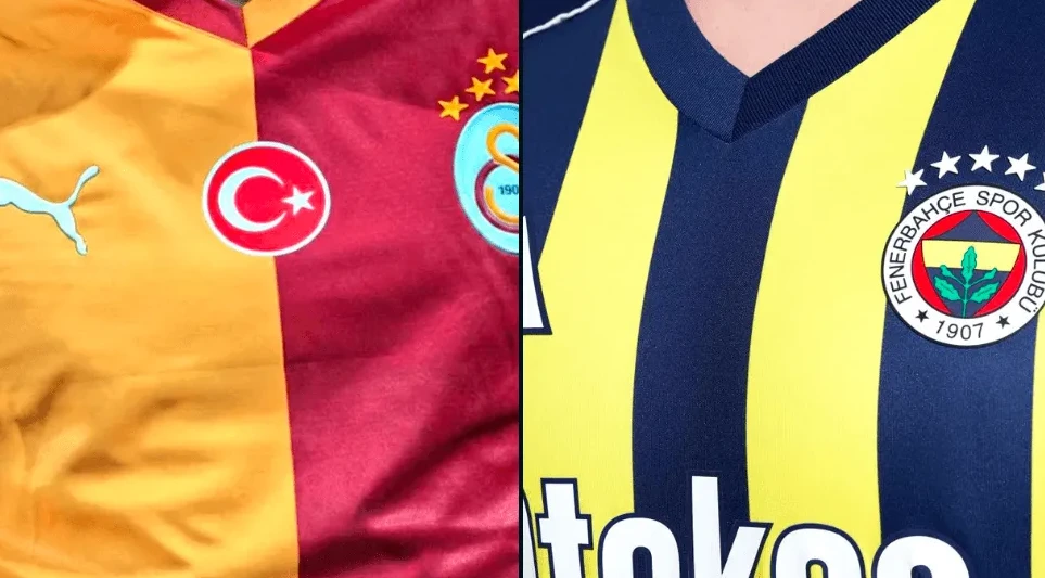 Detalj dresova turskih nogometnih klubova Galatasaray i Fenerbahçe.