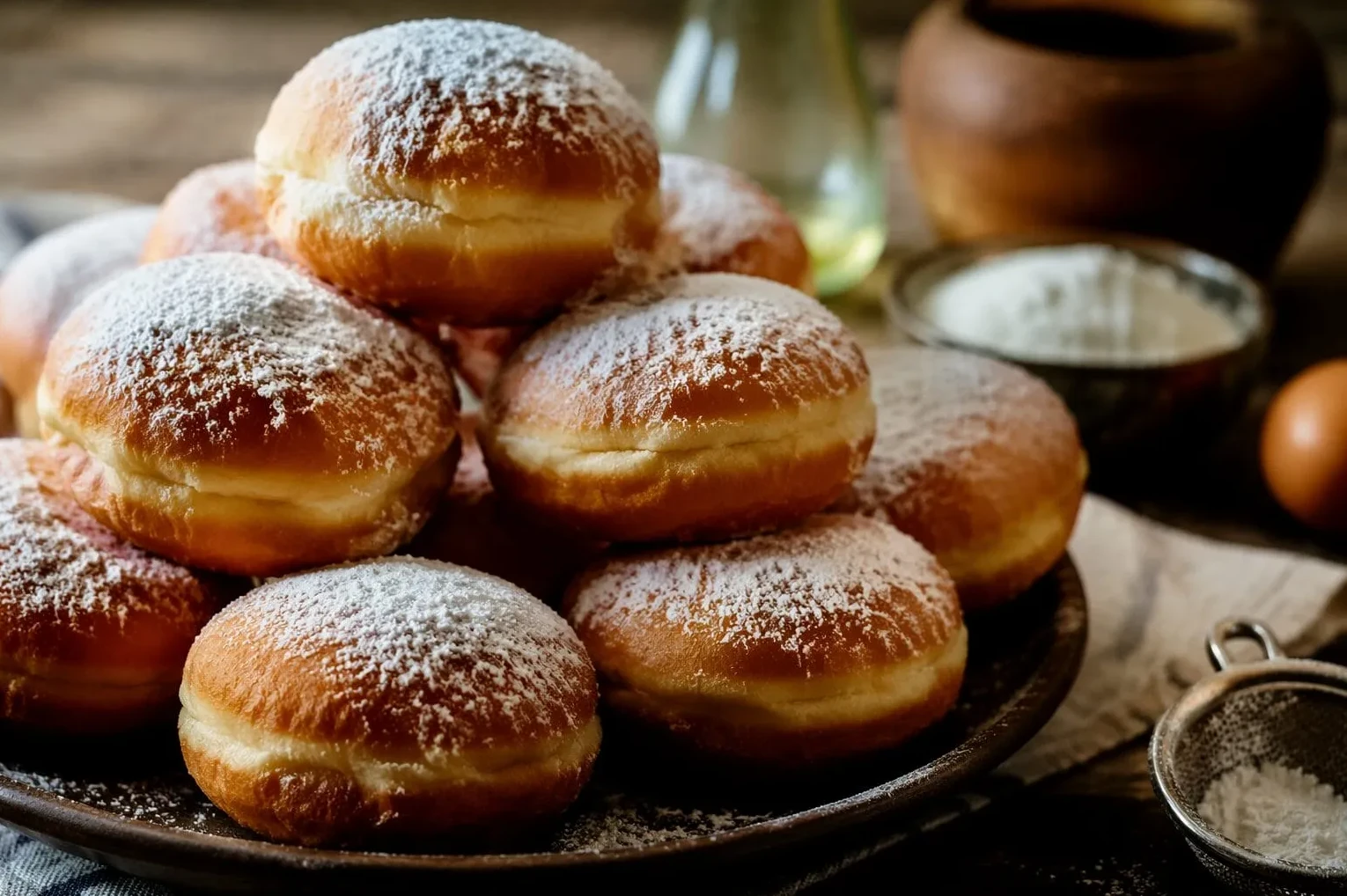 Puno krofni posutih šećernom travom, hrana