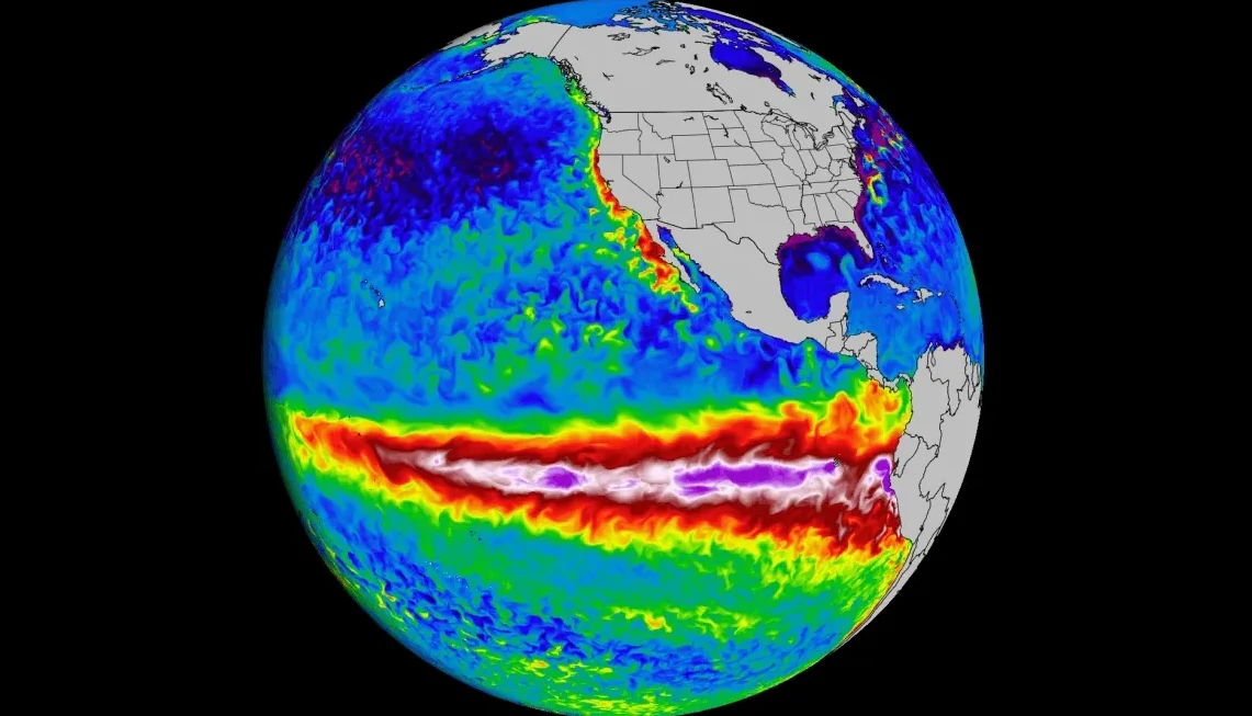 Grafički prikaz temperature okeana oko Sjeverne i Srednje Amerike.