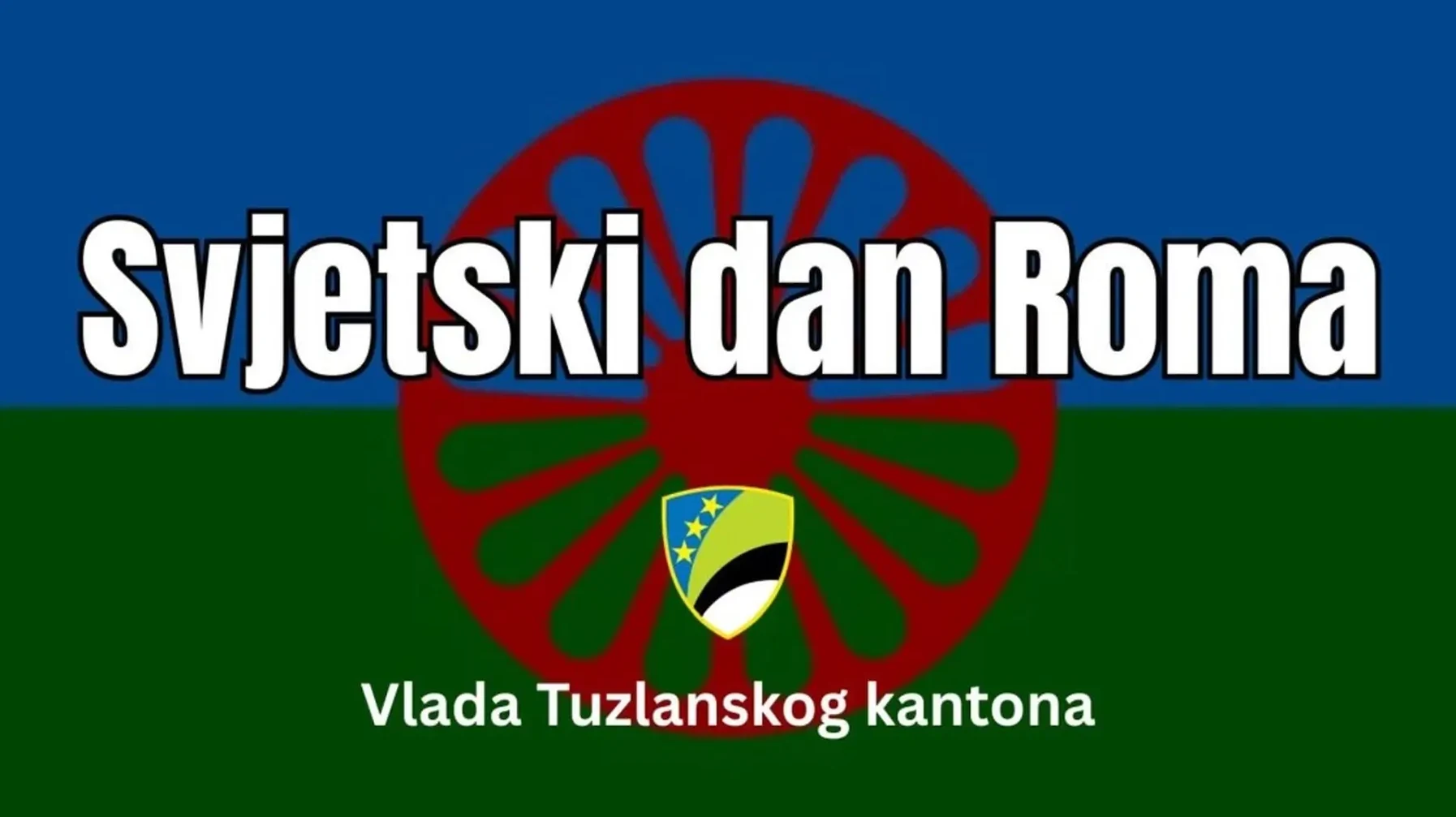 Grafika sa natpisom "Svjetski dan Roma" povrh točkaša i grbom Vlade Tuzlanskog kantona.