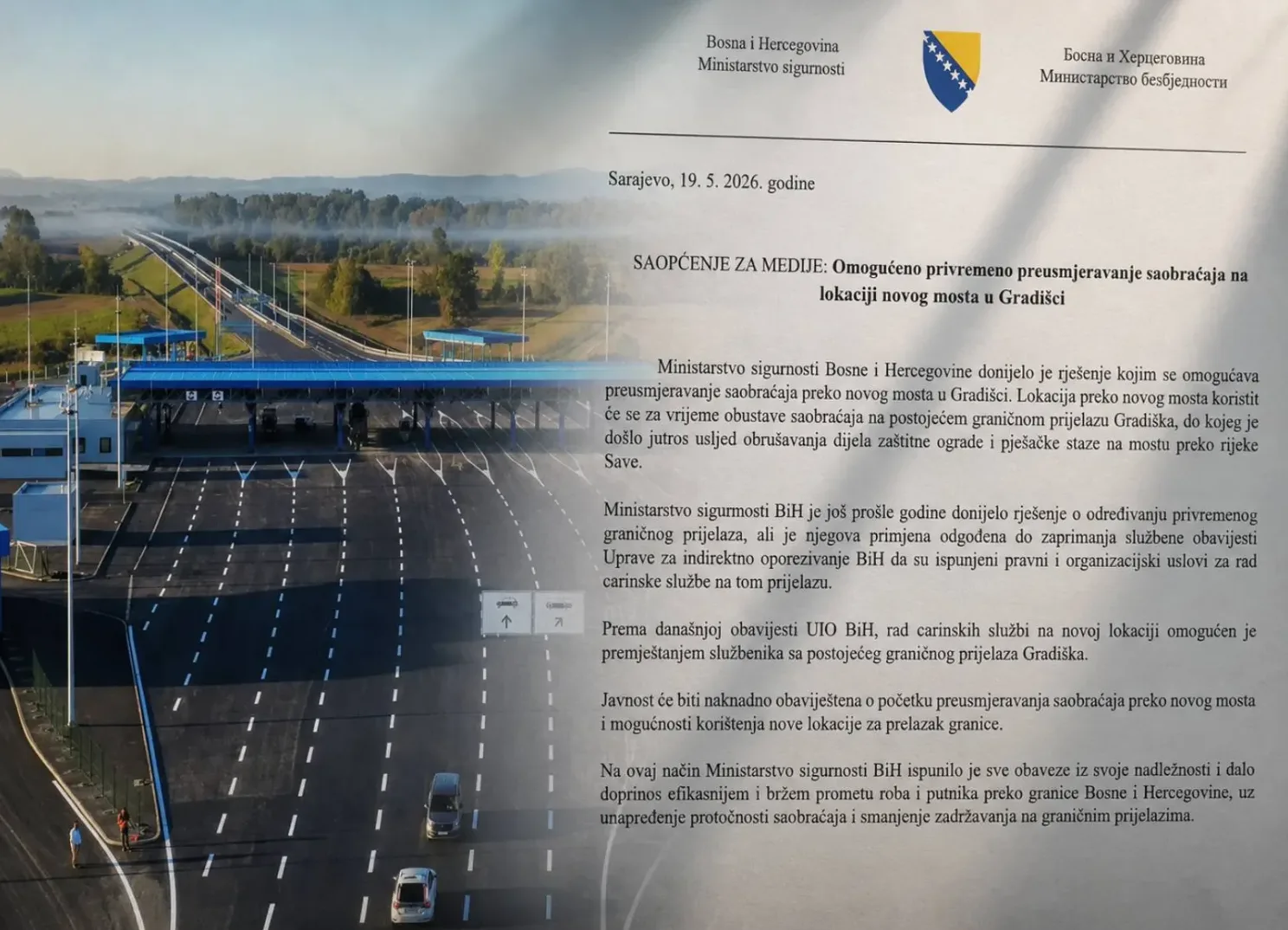 Savremeni granični prijelaz na novom mostu preko rijeke Save kod Gradiške.