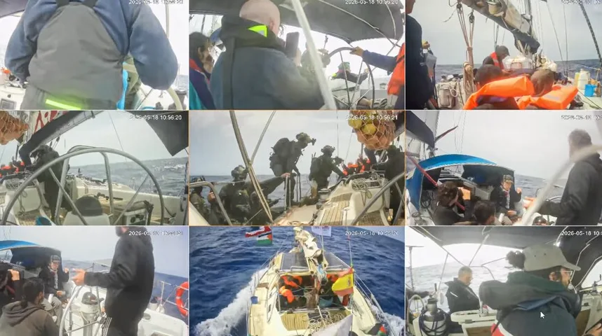 Više snimaka jedrilice na otvorenom moru, sa posadom koja se vidi na različitim dijelovima plovila. Na nekim snimcima vidi se kormilo, dok su drugi snimci iz unutrašnjosti kabine ili s palube. Na nekoliko snimaka, članovi posade nose narandžaste prsluke za spašavanje. Takođe, na jednom snimku vidi se da su na jarbolu istaknute zastave, uključujući špansku zastavu.