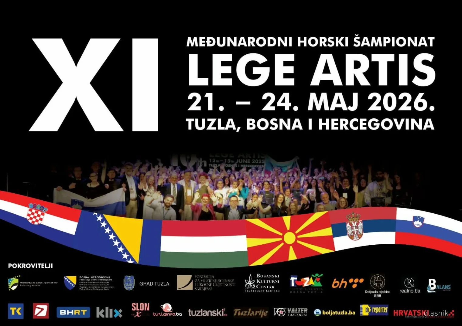 Plakat za XI Međunarodni horski šampionat "Lege Artis" koji će se održati od 21. do 24. maja 2026. godine u Tuzli, Bosna i Hercegovina.