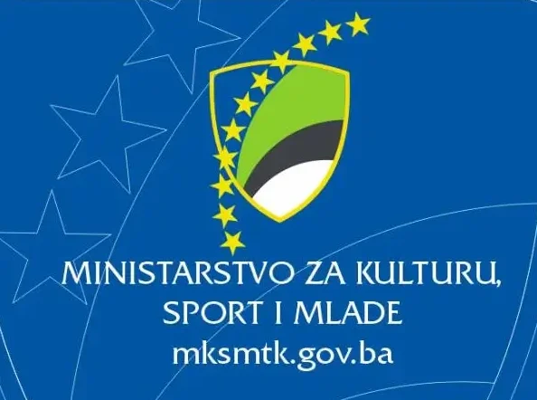 Grb i naziv Ministarstva za kulturu, sport i mlade Kosova sa zvaničnom web adresom.