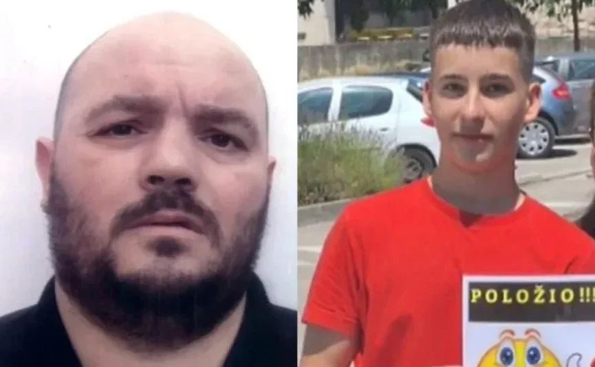 Dijelovi lica muškarca i dječaka. Dječak drži natpis "POLOŽIO!!!" sa emotikonom.