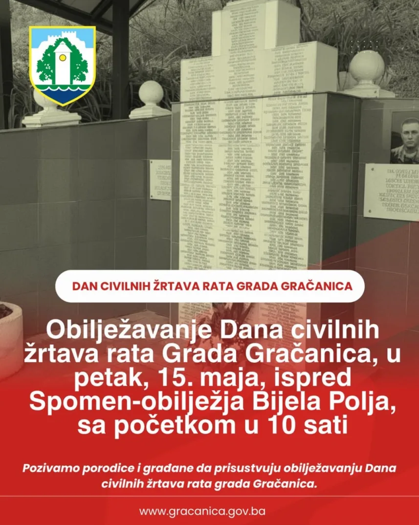 Spomen-obilježje Bijela Polja u Gračanici povodom obilježavanja Dana civilnih žrtava rata.