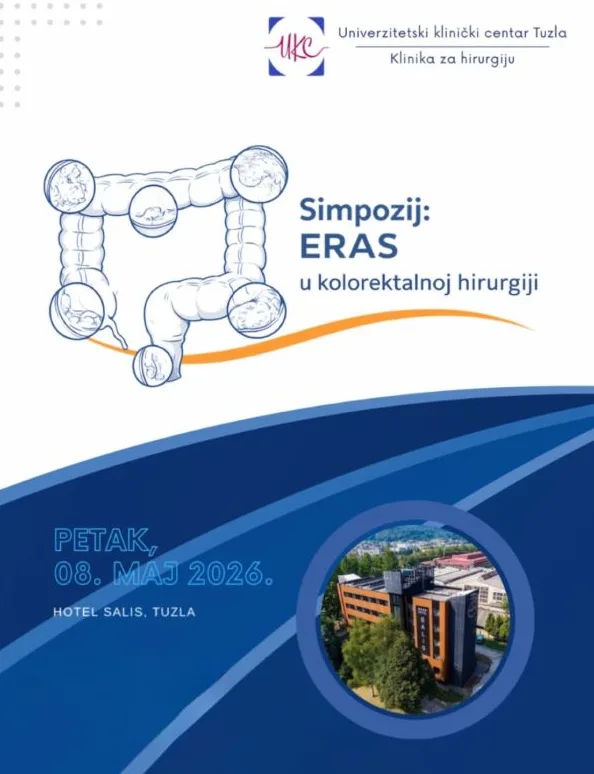 Naslovna stranica simpozija "ERAS u kolorektalnoj hirurgiji" koji se održava u Tuzli 8. maja 2026. godine u Hotelu Salis.