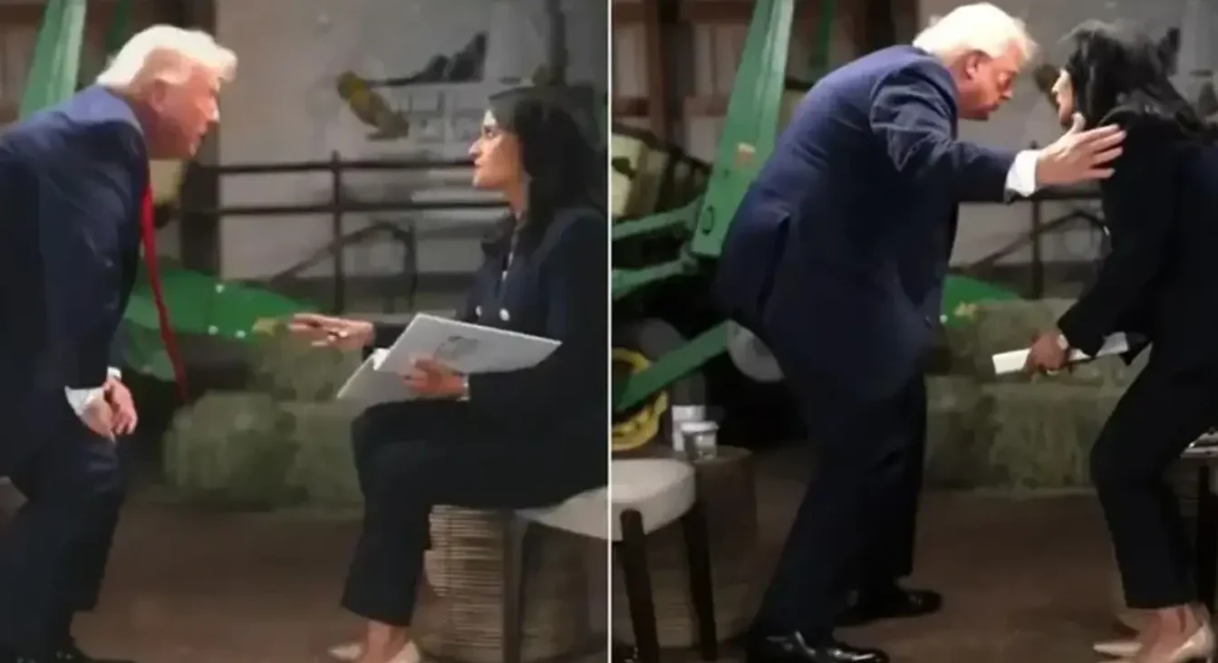 Donald Trump razgovara sa Nealom Sharmom u prostoriji sa sijeno