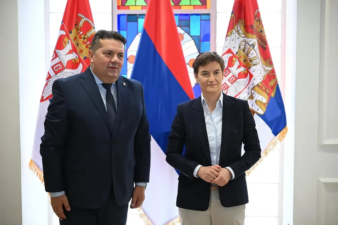 Srpski ministar i premijerka Ana Brnabić poziraju ispred zastava Srbije.
