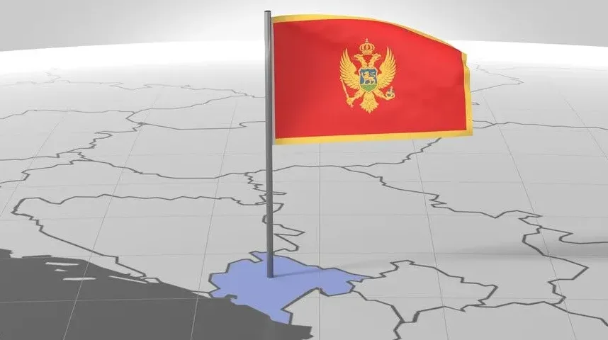 Crnogorska zastava na karti Evrope