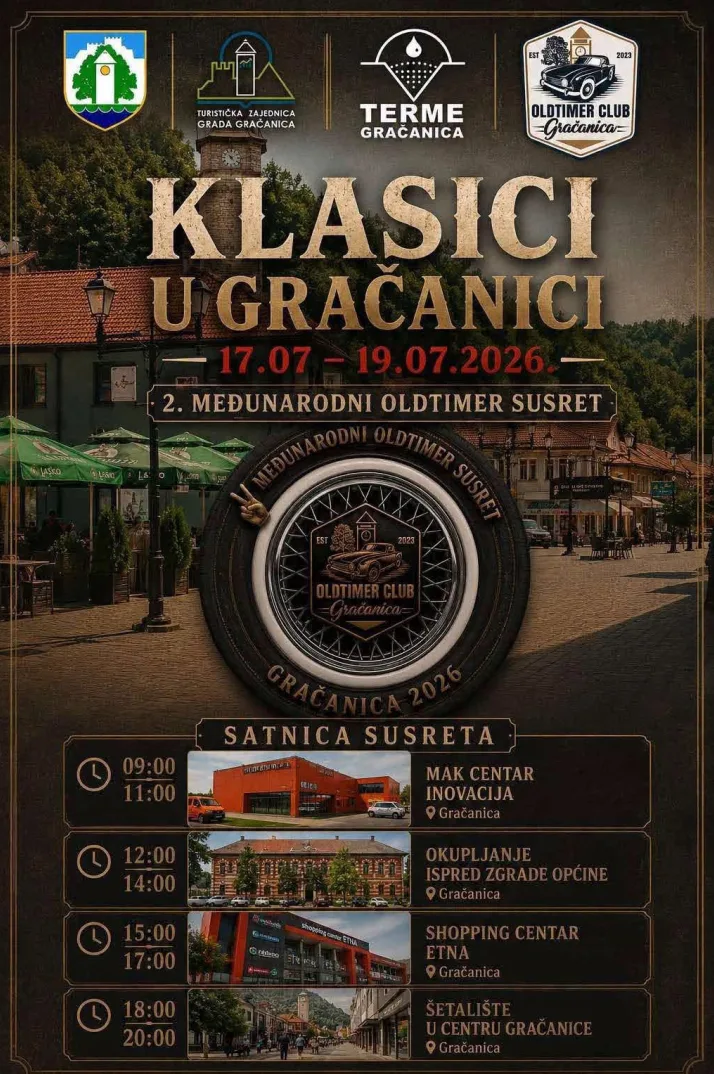Plakat za 2. Međunarodni Oldtimer Susret "Klasici u Gračanici 2026"
