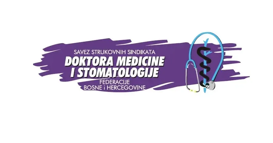 Logotip Saveza strukovnih sindikata doktora medicine i stomatologije Federacije Bosne i Hercegovine sa stilizovanom ljubičastom četkom i simbolom medicine.
