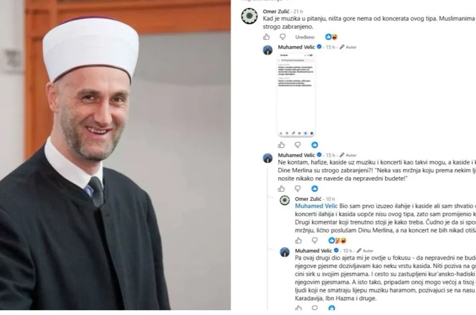 Portret muftije Muhedina Zulića i dio Facebook diskusije sa Muhamedom Velićem.