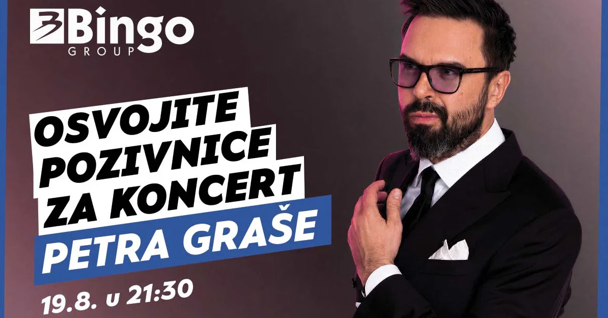Pozivnica za koncert Petra Graše u organizaciji Bingo Group