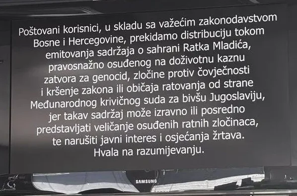 Obavijest BH Telecoma o prekidu signala zbog sahrane Ratka Mladića